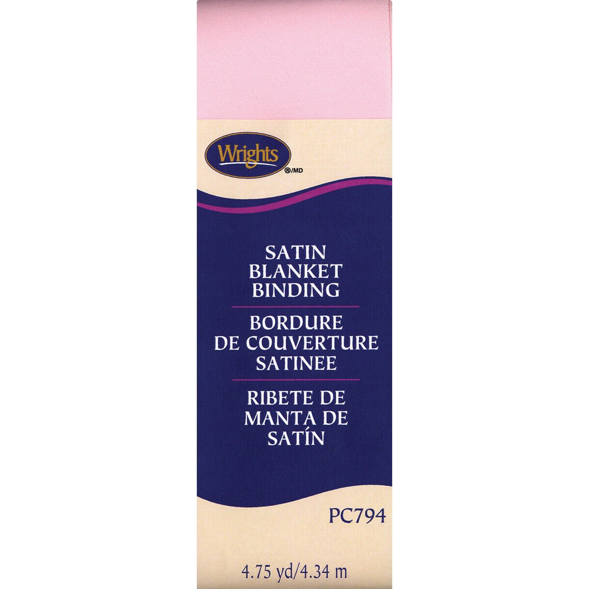 Wrights Single Fold Satin Blanket Binding 2"X4.75Yd-Light Pink