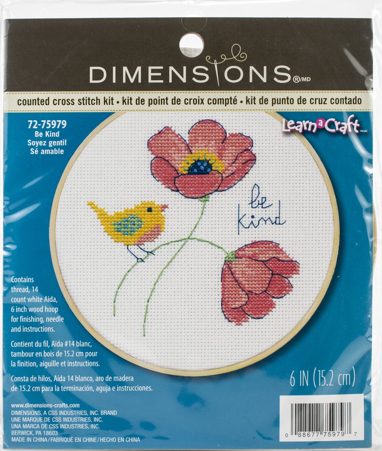 Dimensions Counted Cross Stitch Kit W/Hoop 6"-Be Kind (14 Count)
