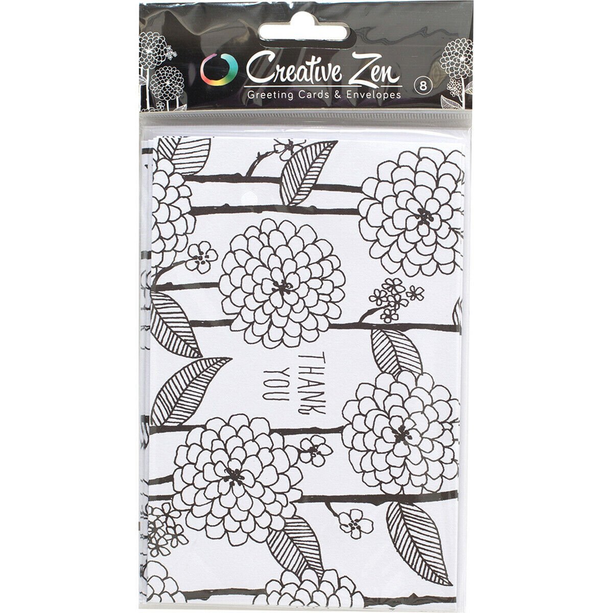 American Crafts Creative Zen Collection Adult Coloring Cards Floral 1 Thank You