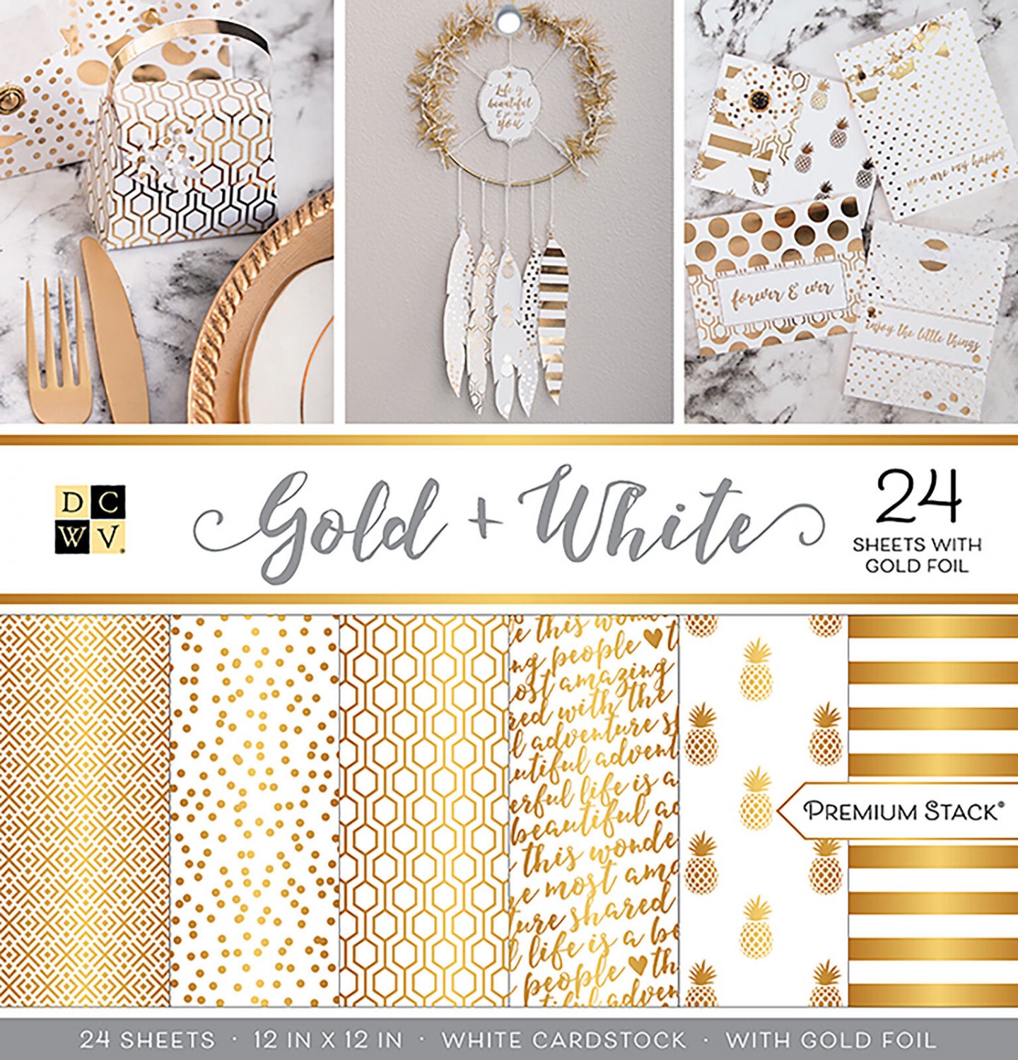 American Crafts DCWV Single-Sided Cardstock Stack 12 X 12 inches Gold & White