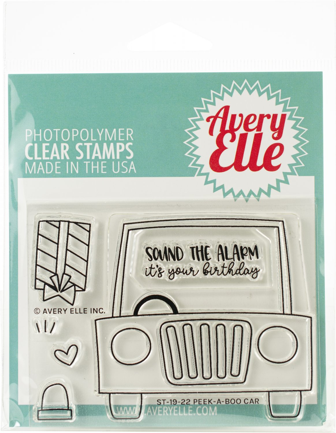 Avery Elle Clear Stamp Set 4"X3"-Peek-A-Boo Car