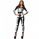 Leg Avenue Spandex Printed Glow In The Dark Skeleton Catsuit Black&White, Large