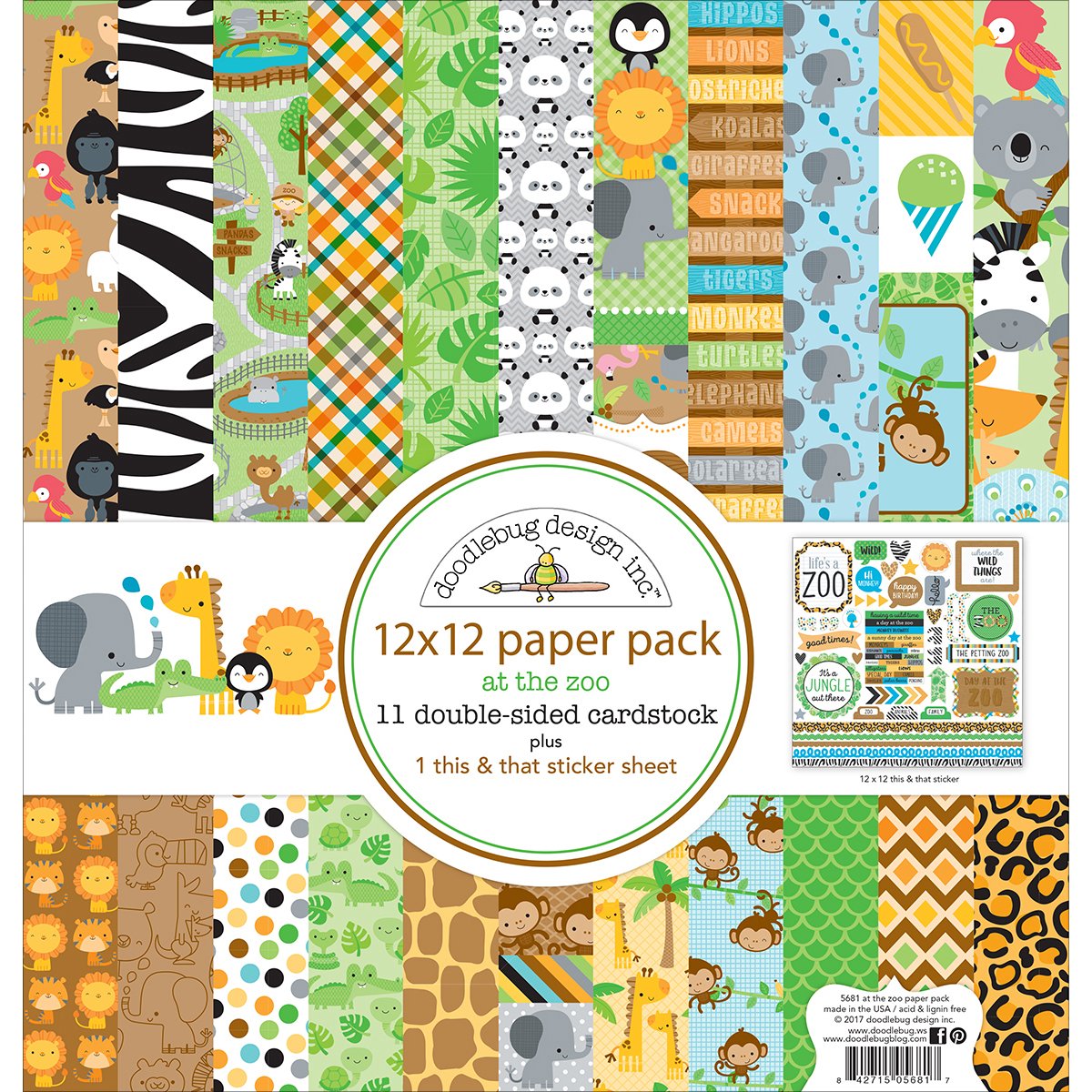Doodlebug Double-Sided Paper Pack 12"X12" 12/Pkg-At The Zoo