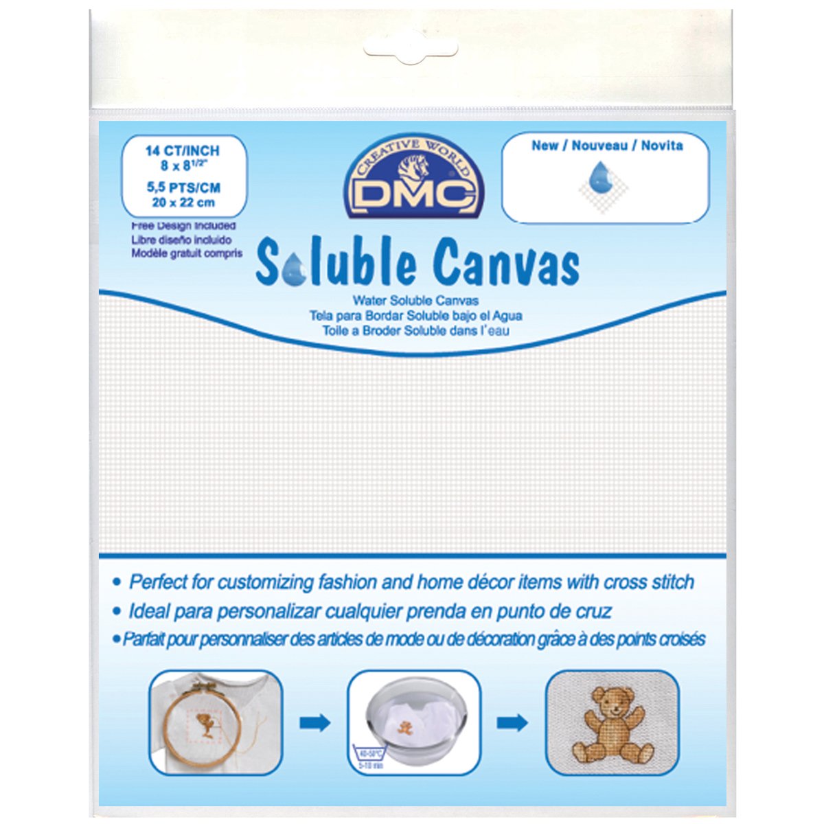 Dmc Soluble Canvas 14 Count 8"X8.5"-White