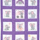 Jack Dempsey Stamped White Nursery Quilt Blocks 9X9 inches Elephants