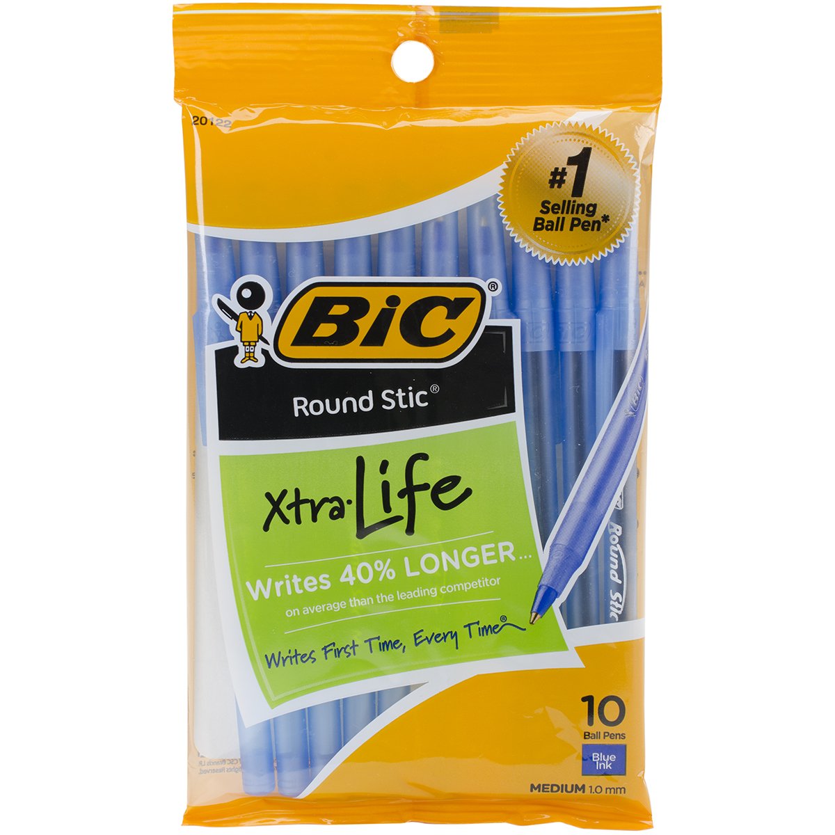 Bic Round Stic Medium Ballpoint Pens 10/Pkg-Blue