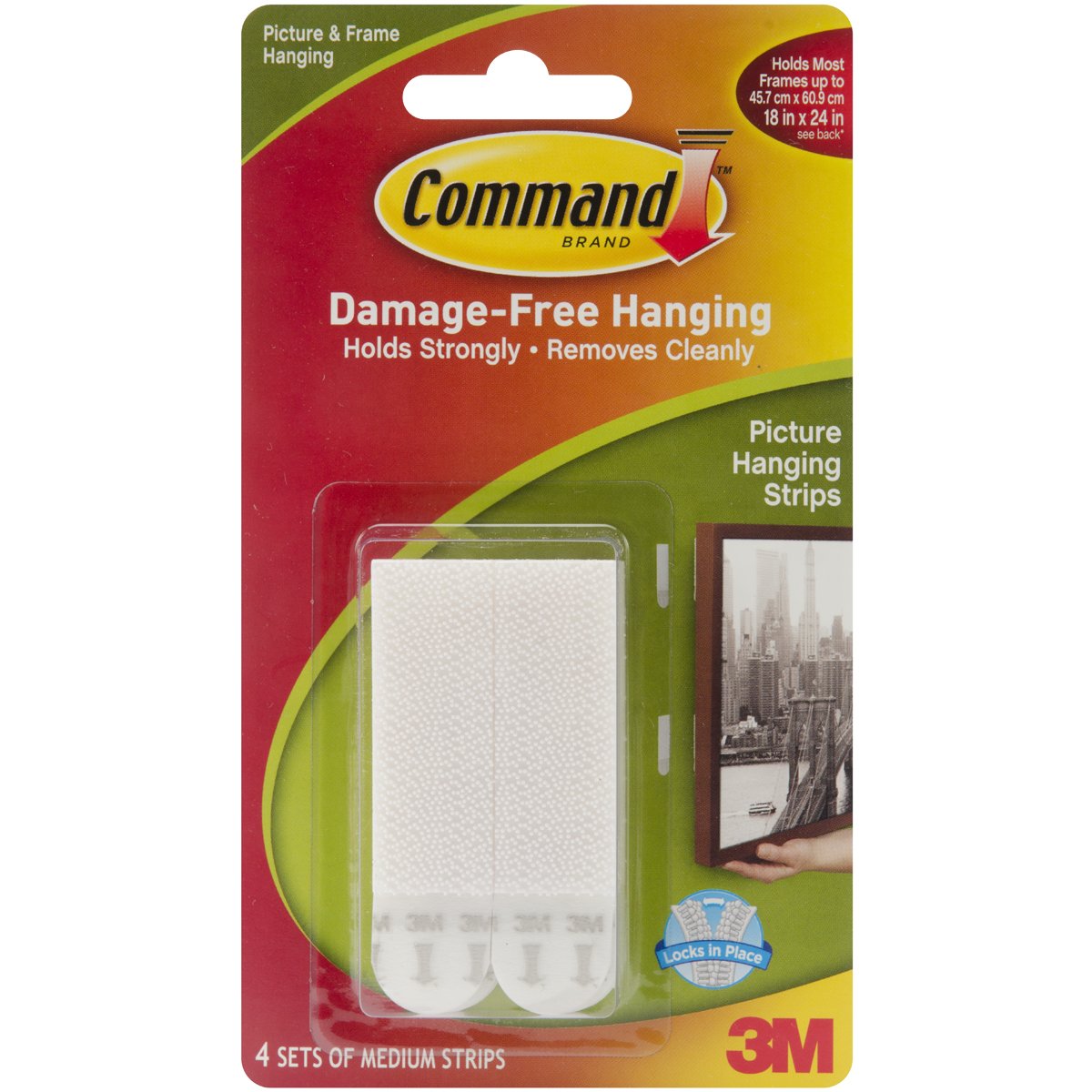 Command Medium Picture Hanging Strips-White 4 Sets/Pkg
