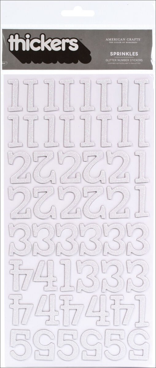 American Crafts Thickers Glitter Chipboard Number Stickers Sprinkles White