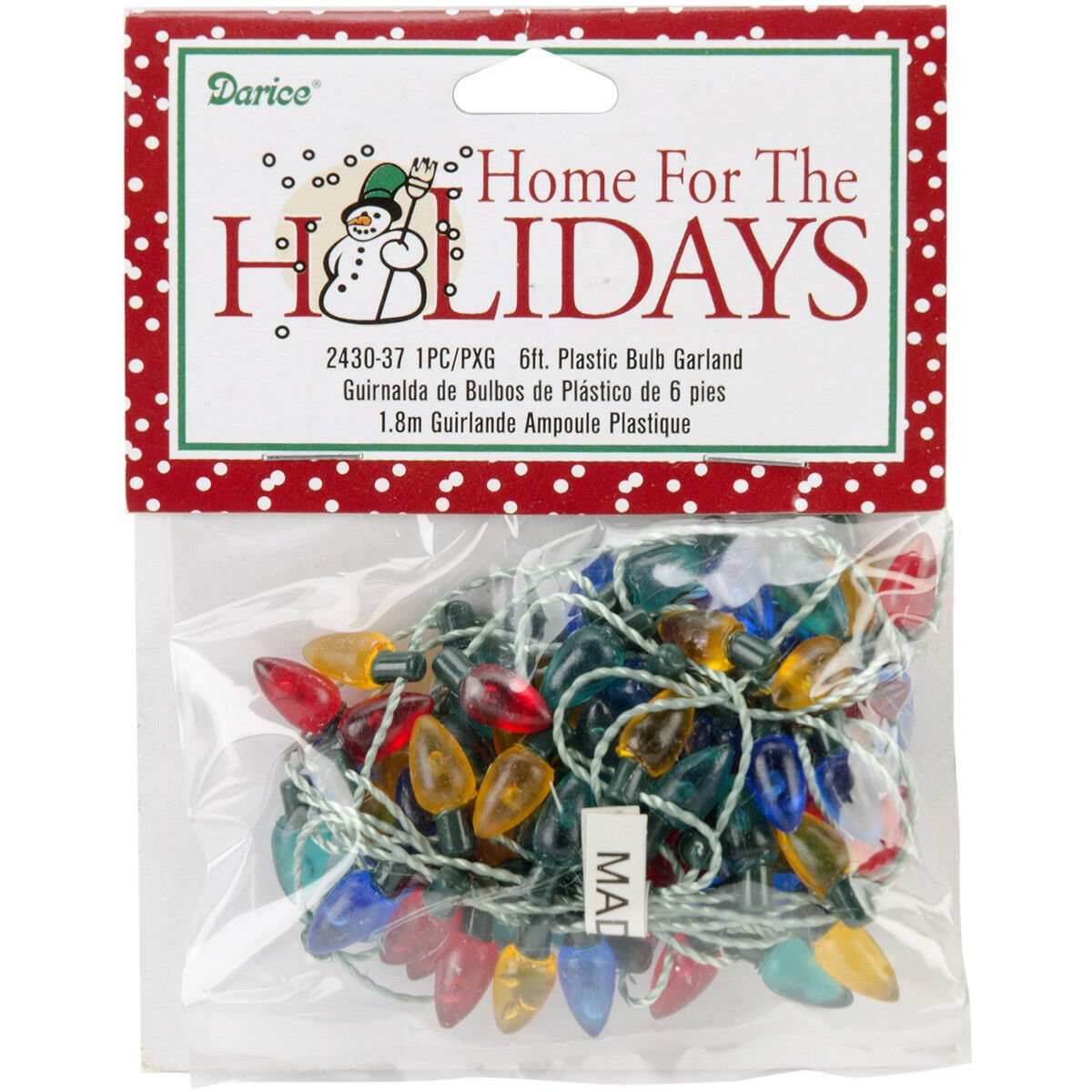 Darice Plastic Christmas Tree Bulbs 6 feet Garland Flame Multicolor