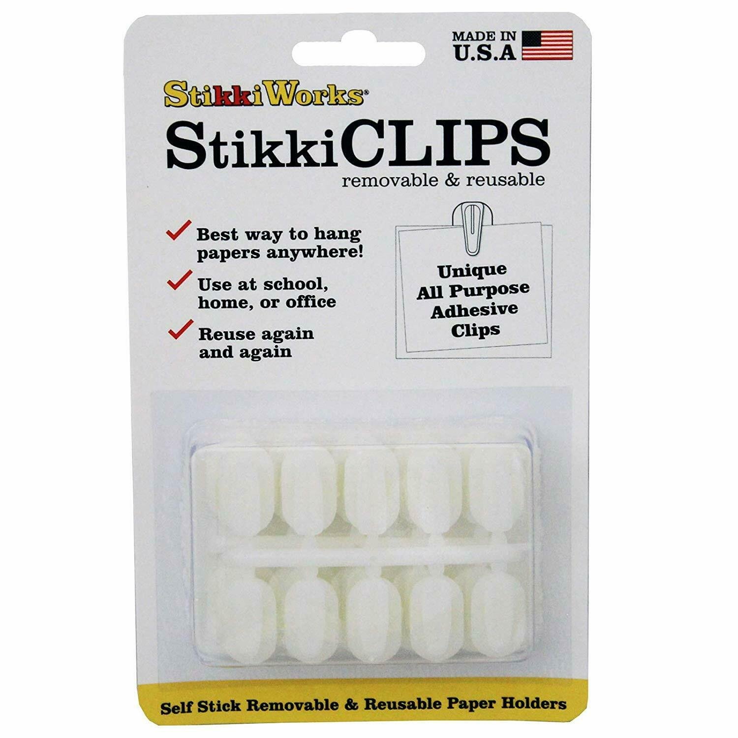 StikkiCLIPS Self-Stick Reusable Paper Holders 20/Pkg-White