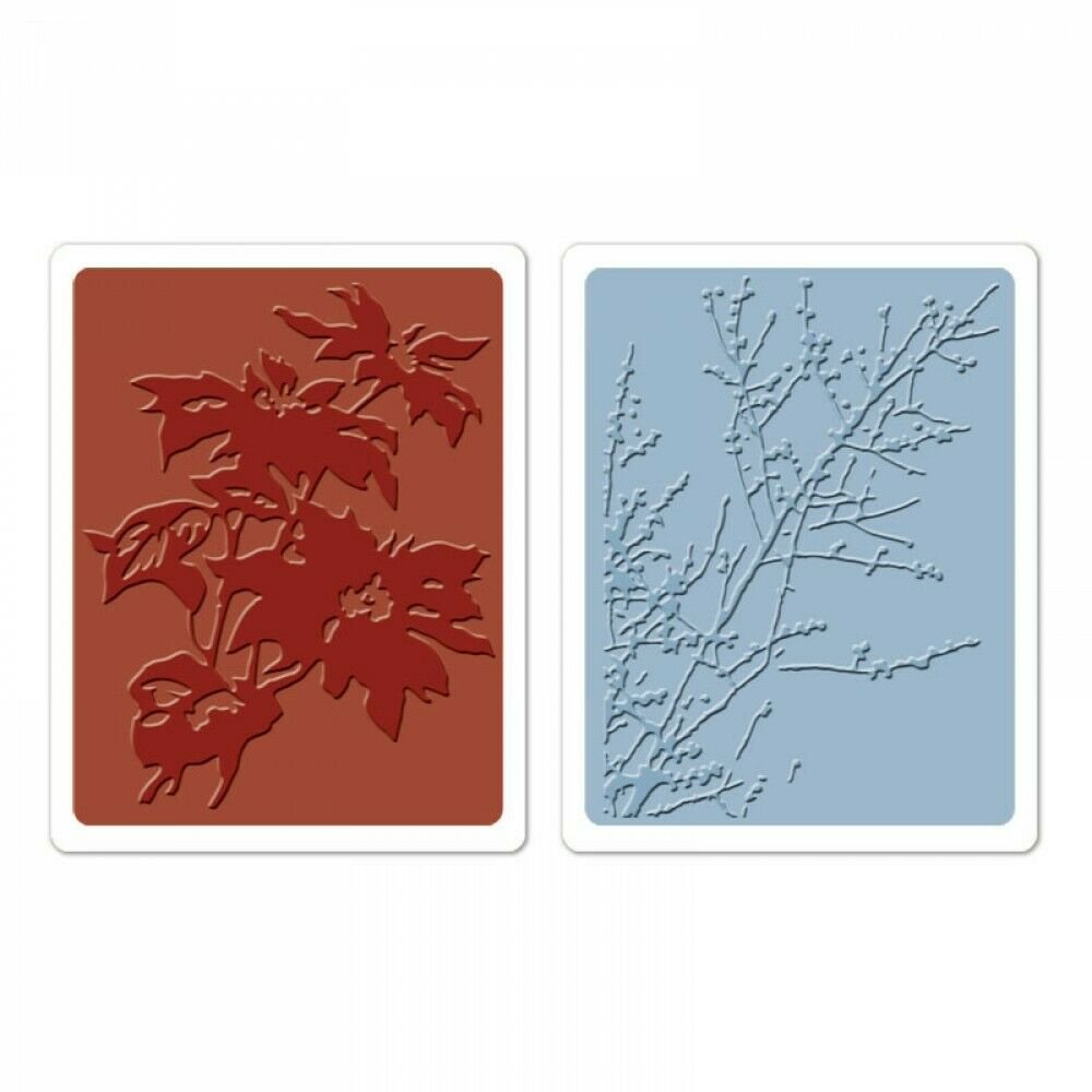 Tim Holtz Embossing Folders Brush Poinsettias&Winter Berries Set