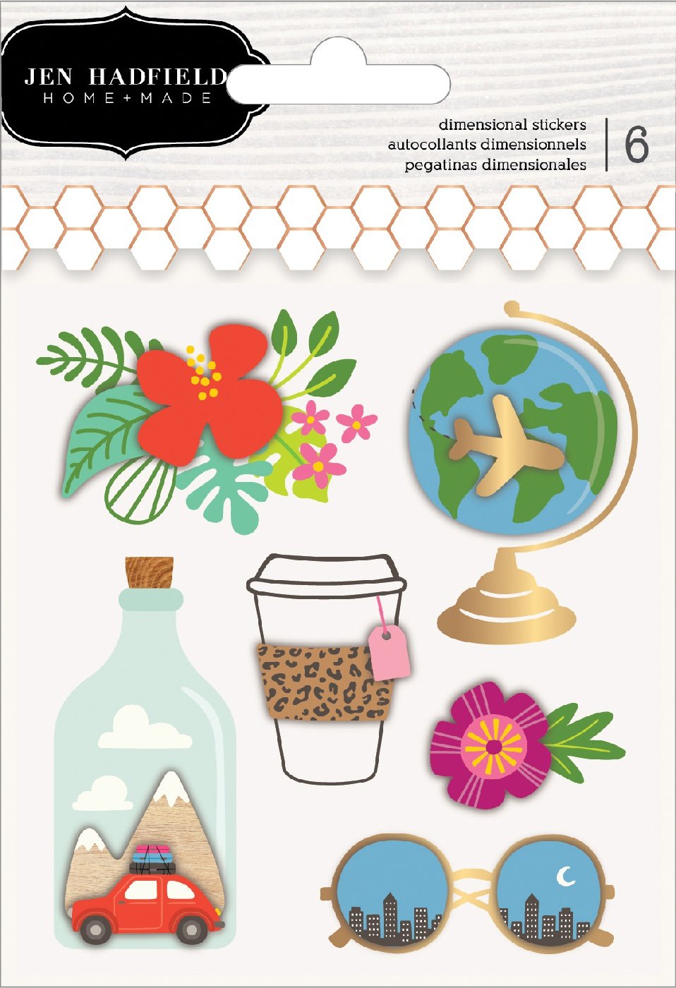 Chasing Adventures Layered Stickers 6/Pkg-W/Gold Foil Accents