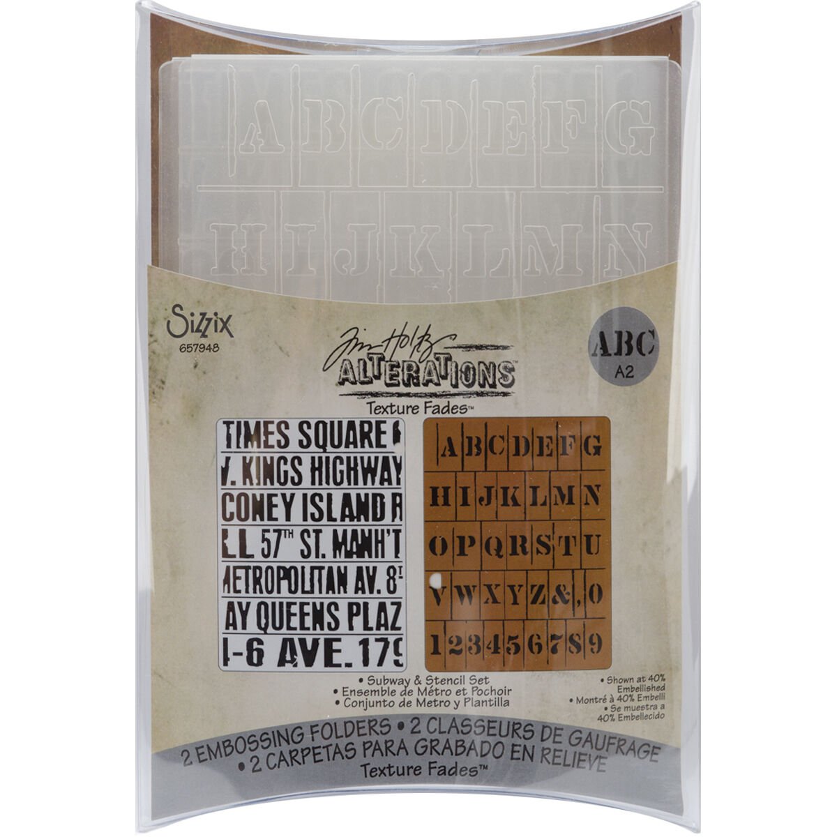 Sizzix Texture Fades Embossing Folder, Subway and Stencil Set, Grey