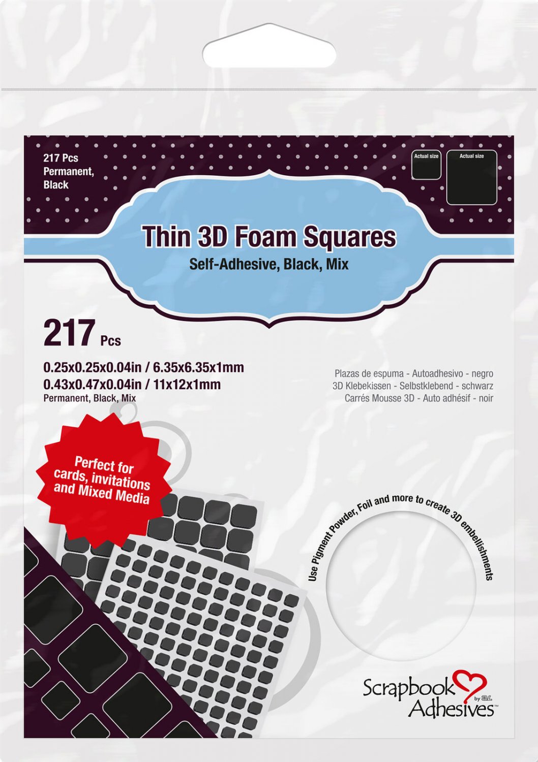 3L Scrapbook Adhesive Permanent Thin Pre Cut 3D Foam Squares,Mixed Variety,Black