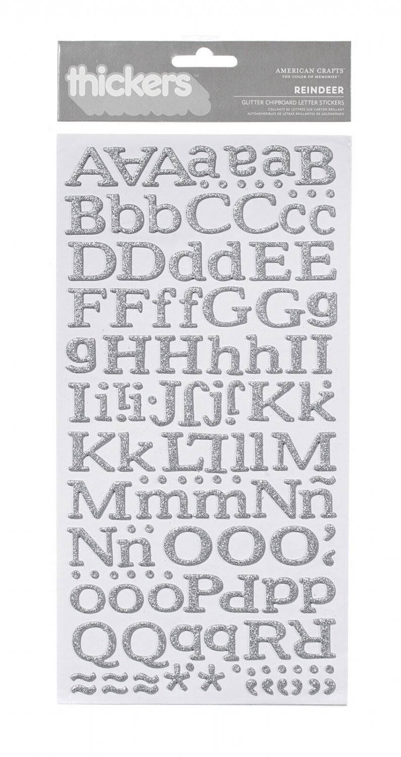 American Crafts Thickers Alpha Stickers Reindeer Glitter Silver 2 Sheets
