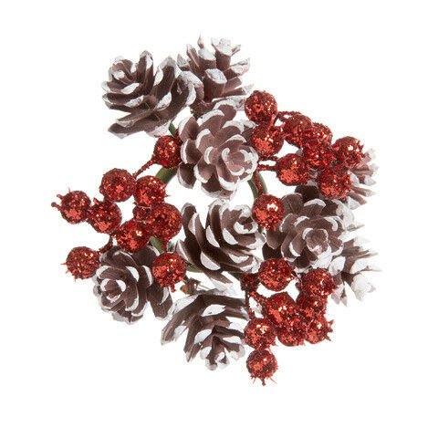 Darice Pinecone and Berry Candle Ring Glitter Brown White And Red 4 Inches