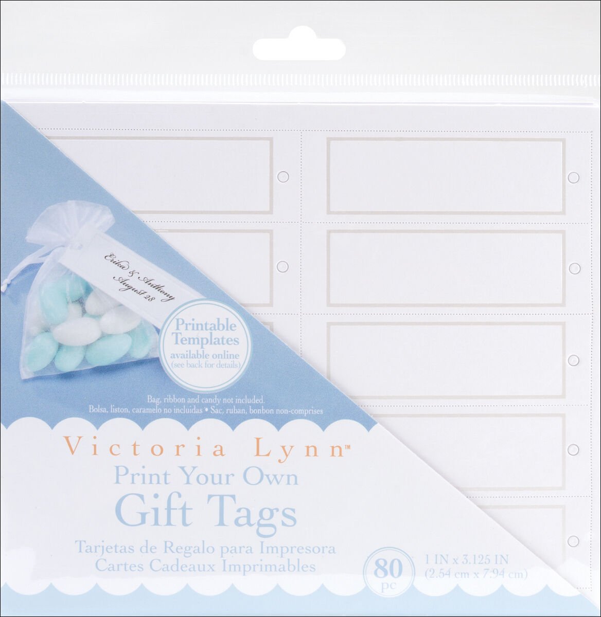 Print Your Own Gift Tags 1"X3.125" 80/Pkg - White Rectangle w/Pearl Accent