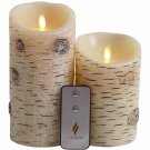 Set of 2 Luminara Birch Bark Flameless Candles Unscented Moving Flame with Timer