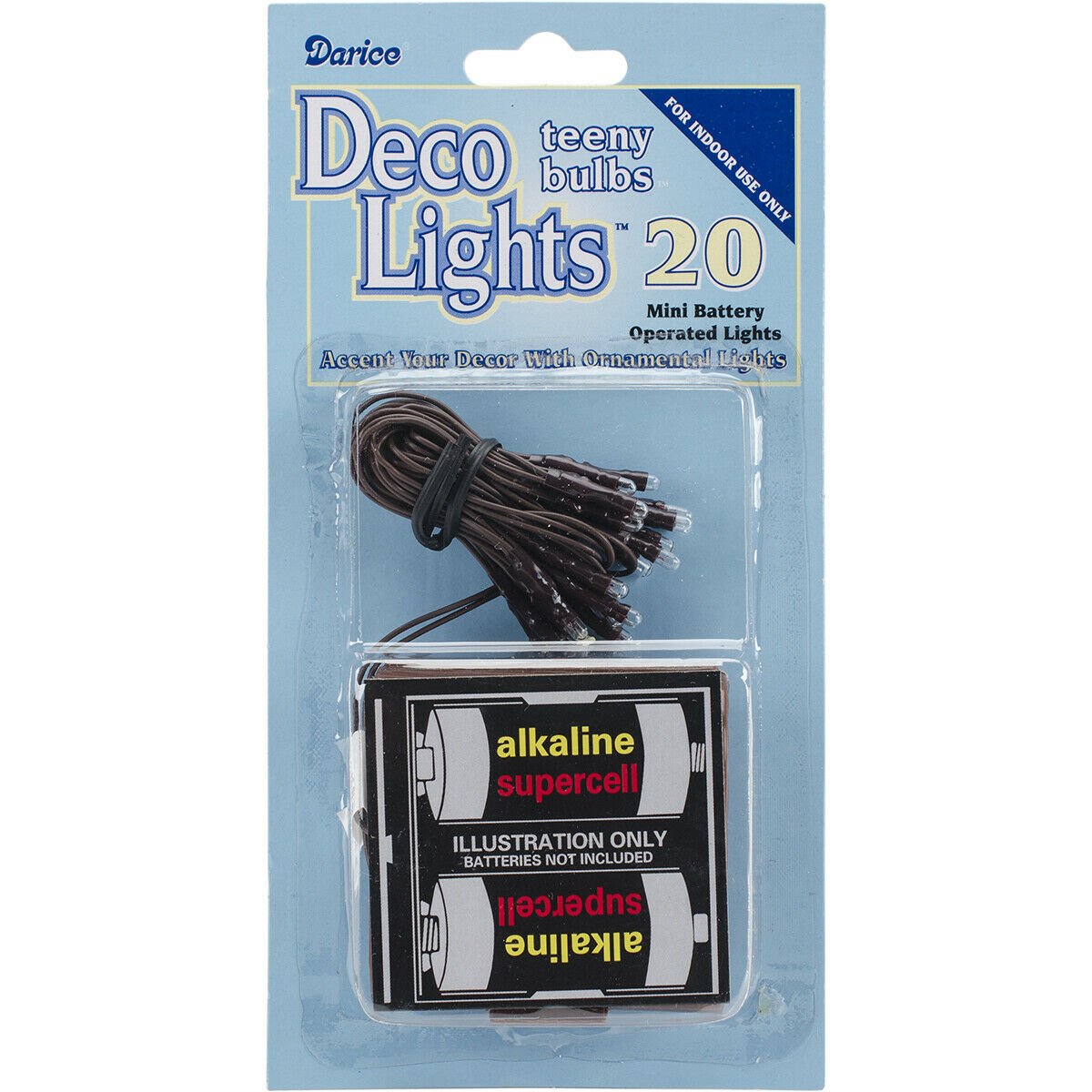 Darice Deco Lights Battery Operated Teeny Bulbs 20 Bulbs White Lights Brown Cord