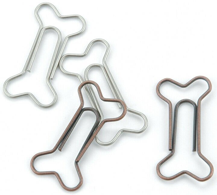 Metal Dog Bone Paper Clips 1.125"X.5" 15/Pkg-Pewter & Antique Copper