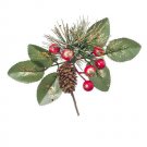 Darice Christmas Green Gold Pick with Berry and Pinecones Glitter 6.3X2.76Inches
