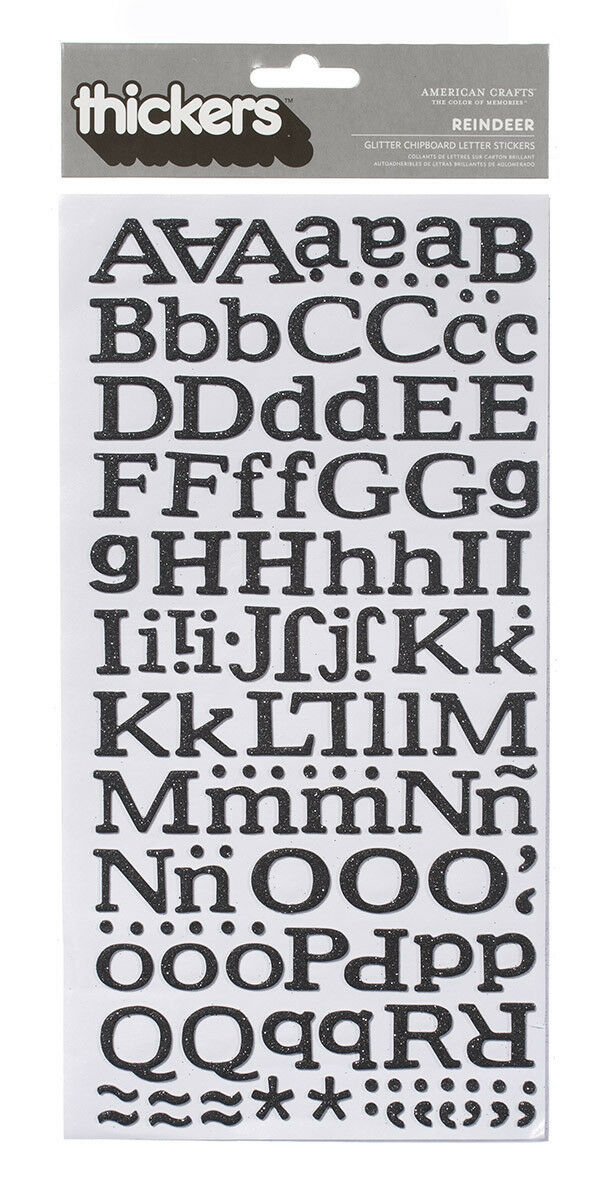 Darice Thickers Glitter Chipboard Alphabet Stickers Reindeer Black