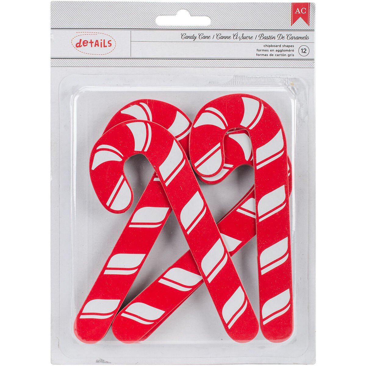 American Crafts Deck The Halls Details Chipboard Candy Canes 2X5.5  Red Glitter