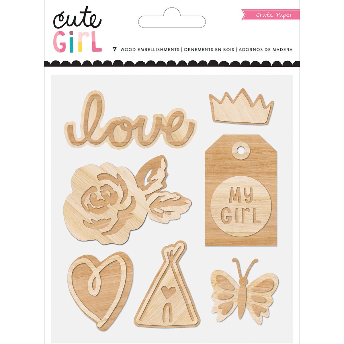 American Craft Crate Paper Cute Girl Collection Wood Embellishments