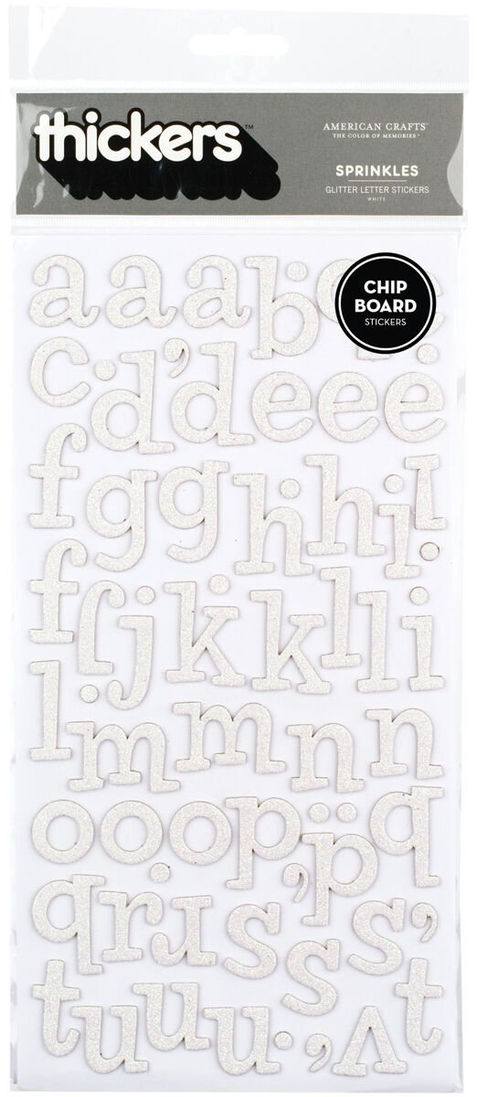American Crafts Glitter Chipboard Thickers Sprinkles White