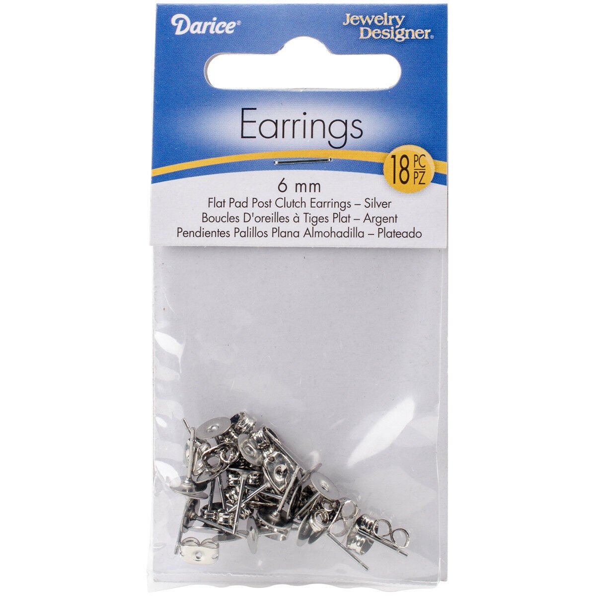 Darice Brass Flat Pad Earring PostSurgical Steel Earring6mm