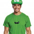Disguise Men's New Luigi Hat and Mustache Necklace Costume Kit, Green, One Size