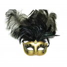 KBW Women's Winter Wonderland Middle Feathers Venetian Mask, Gold