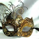 Kbw Women's Venetian Mask Metal Side Butterfly Masquerade Mask, Black & Gold