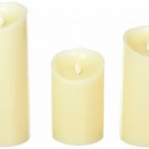 Set of 3 Luminara Flameless Candles 3.5x5 3.5x7 3.5x9 Ivory Moving Flame Candles
