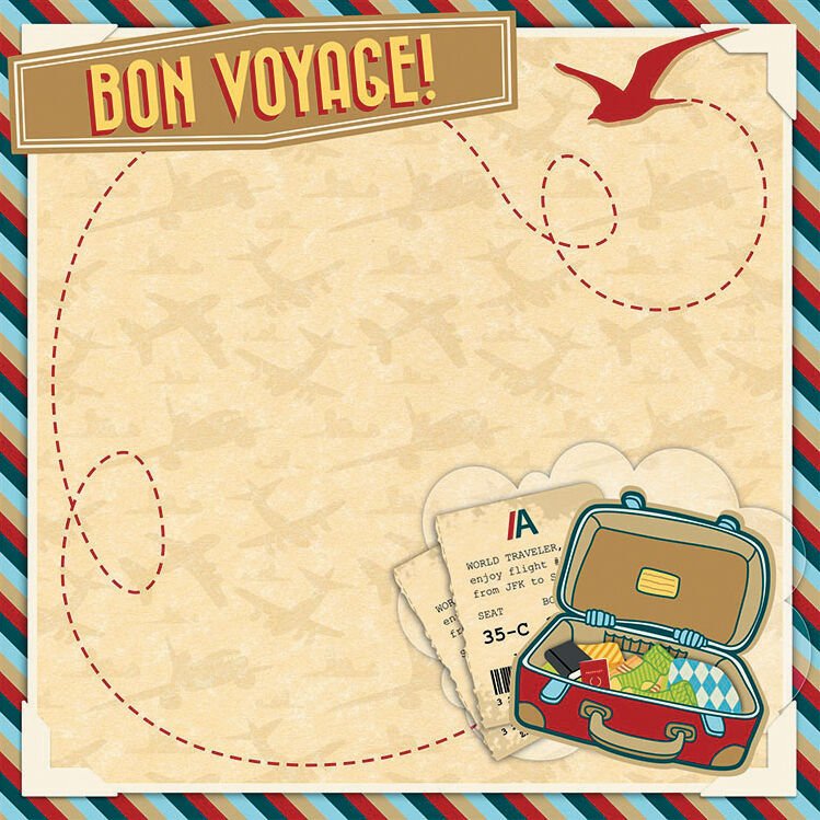Darice Scrapbook Paper 3D Design Travel 12 X 12 Inches