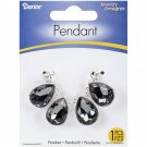 Darice Jewelry Pendant Rhinestone Teardrops Silver and Smoke 6 x 2 cm