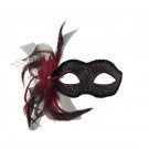 KBW Women's New with feather and Veil Eye Mask, Red