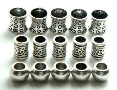 15 Tibetan Silver Metal Punk Dreadlock Beads Set for Necklace Pendant, Bracelet or any DIY Beading
