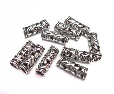 10 Tibetan Carved Silver Metal Deadlock Beads Set for Necklace Pendant, Bracelet or any DIY Beading