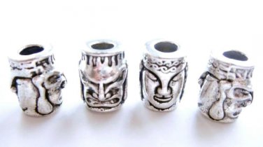 4 Face Off Tibetan Silver Metal Dreadlock Beads Set for Necklace Pendant, Bracelet or DIY Beading