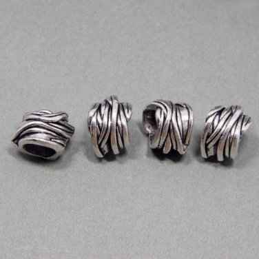 4 Vintage Tibetan Silver Dreadlock Beads Set for Necklace Pendant, Bracelet or any DIY Beading