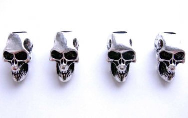 4 Skull Punk Silver Metal Dreadlock Beads Set for Necklace Pendant, Bracelet or any DIY Beading