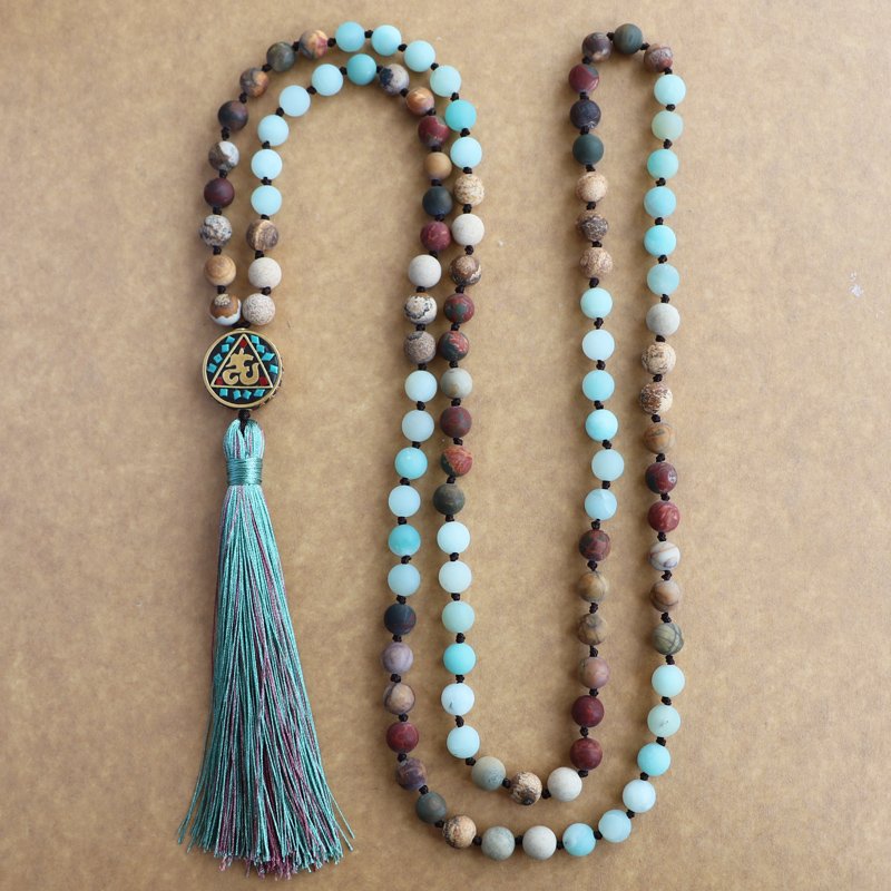 Matte Natural Stone 108 Beads Necklaces For Women Female Payer Regious Nepal Pendant Long Mala