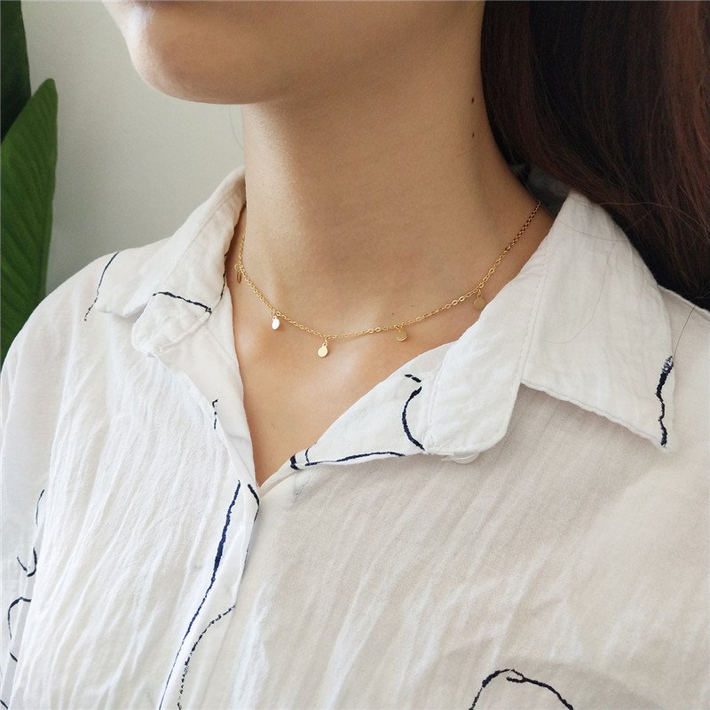 Real 925 Sterling Silver Minimalist Geometric Bright Disc Choker Necklace For Fashion Women Jewelry