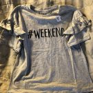NWT Hashtag WEEKEND Ruffle Tee Light Heather Grey girls XXL (16)