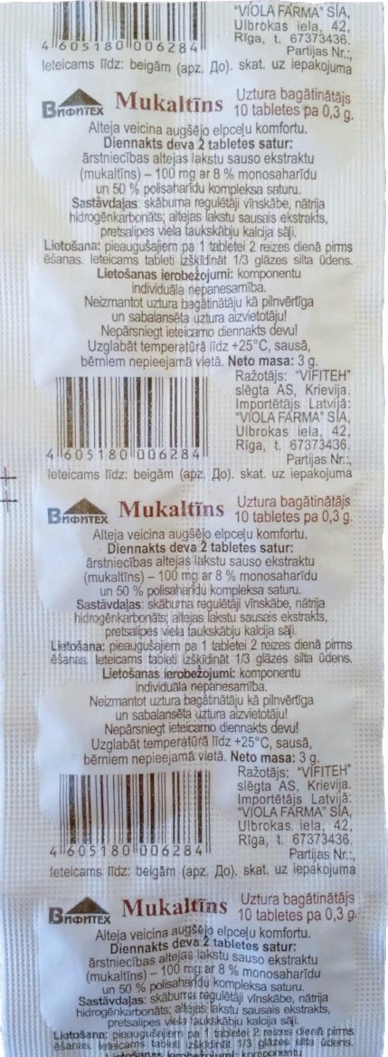 MUKALTIN 50 mg/10-100 tablets marshmallow extract-tracheitis, pneumonia, bronchi