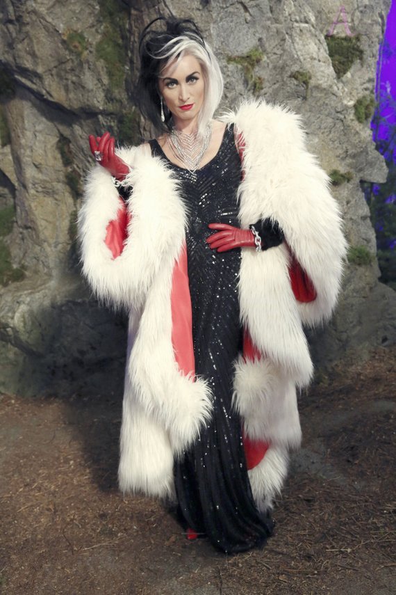 Cruella DeVil Costume Faux Fur Coat and Dress Plus Size for Adults