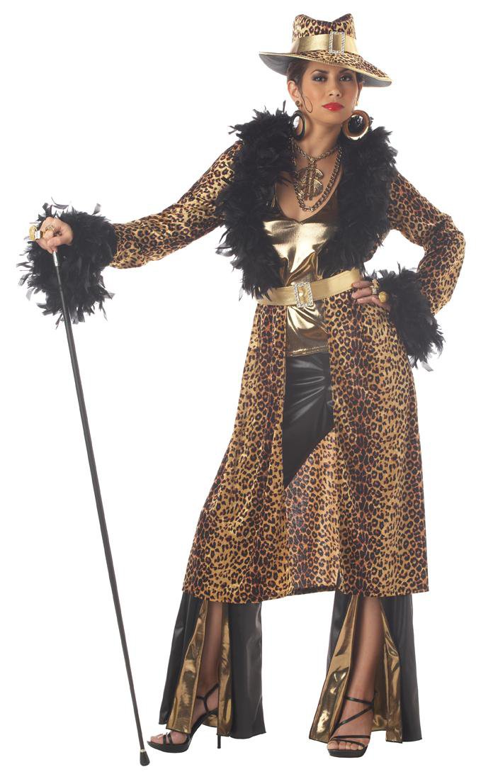 Female Pimp Costume Fur Coat With Pimp Hat For Women