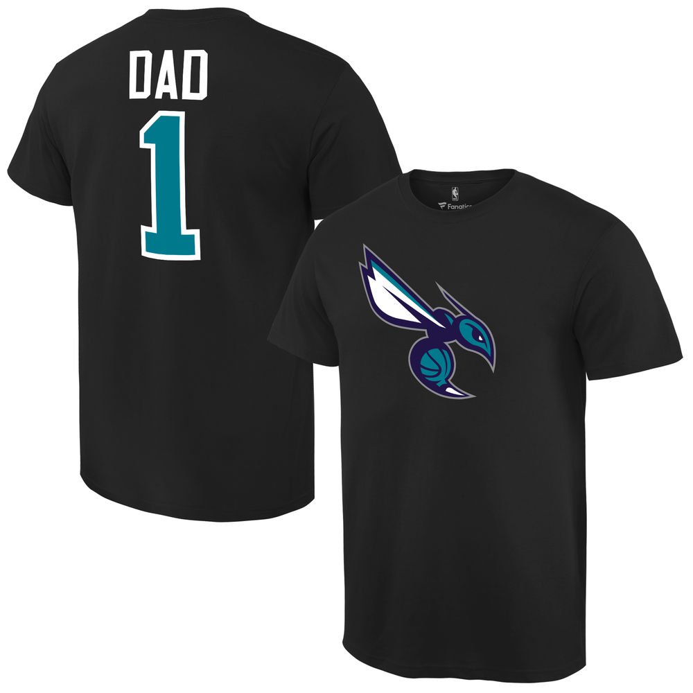Women NBA Men's Charlotte Hornets Black # 1 Dad T-Shirt