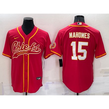 Patrick Mahomes #15 Kansas City Chiefs Vapor Red/Gold Stitched Jersey.